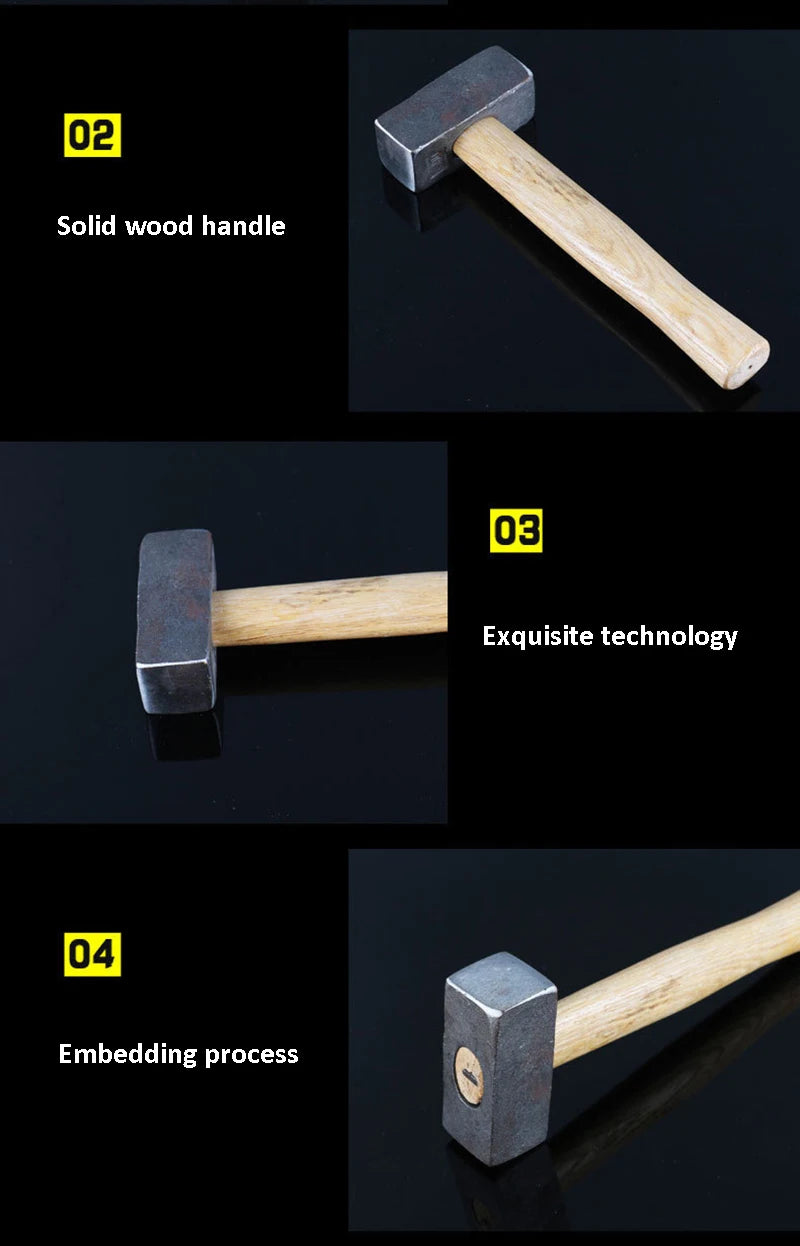 Wooden Handle Hammer, Heavy Stoning Hammer, Masonry Square Hammer, Forged Steel Masonry Hammer Construction