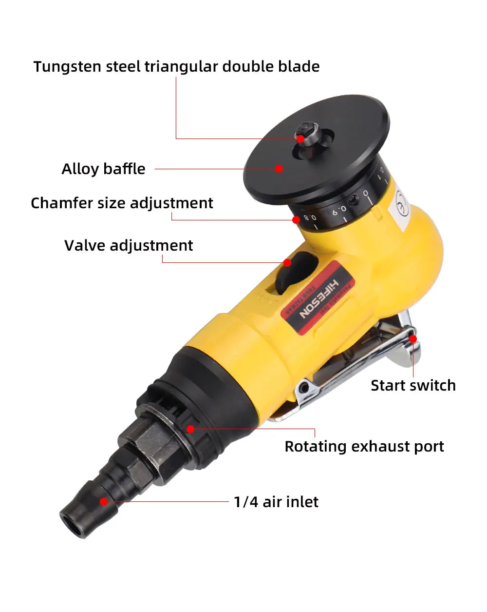 HIFESON Mini Air Chamfering Tool Wood Metal Trimmer Deburring Chamfering Machine Furniture Air Grinder Tool