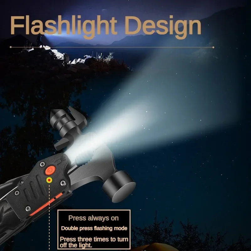 The Outdoor Multifunctional Tool Hammer Has A Flashlight Function and Is Extremely Powerful.