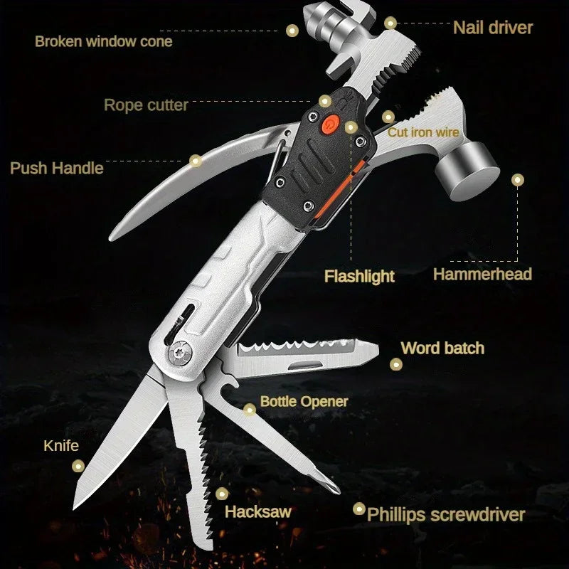 The Outdoor Multifunctional Tool Hammer Has A Flashlight Function and Is Extremely Powerful.