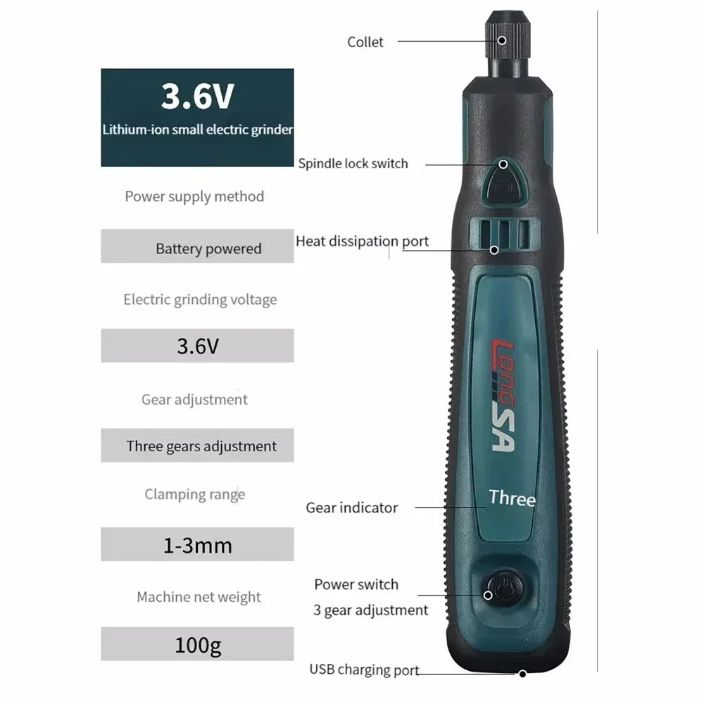 USB Cordless Rotary Tool Kit Woodworking Electric Drill Grinder Engraver Pen DIY For Jewelry Metal Glass Mini Wireless Drill
