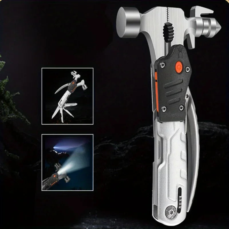 The Outdoor Multifunctional Tool Hammer Has A Flashlight Function and Is Extremely Powerful.